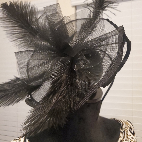 Black Feather Fascinator Headband Hat 